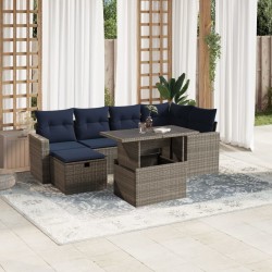 Ensemble de canapé de jardin 7 pcs avec coussins gris résine tressée 583496583496