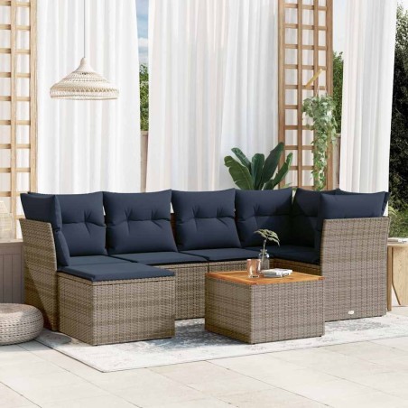Ensemble de canapé de jardin 7 pcs avec coussins gris résine tressée 583497583497