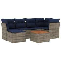 Ensemble de canapé de jardin 7 pcs avec coussins gris résine tressée 583497583497