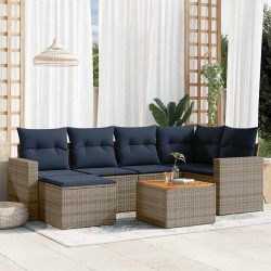 Ensemble de canapé de jardin 7 pcs avec coussins gris résine tressée 583498583498
