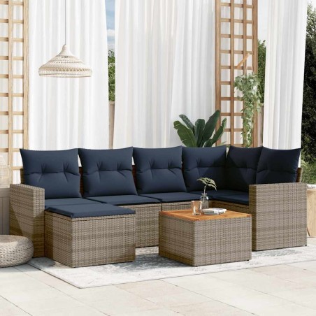 Ensemble de canapé de jardin 7 pcs avec coussins gris résine tressée 583498583498