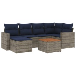 Ensemble de canapé de jardin 7 pcs avec coussins gris résine tressée 583498583498