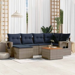 Ensemble de canapé de jardin 7 pcs avec coussins gris résine tressée 583499583499