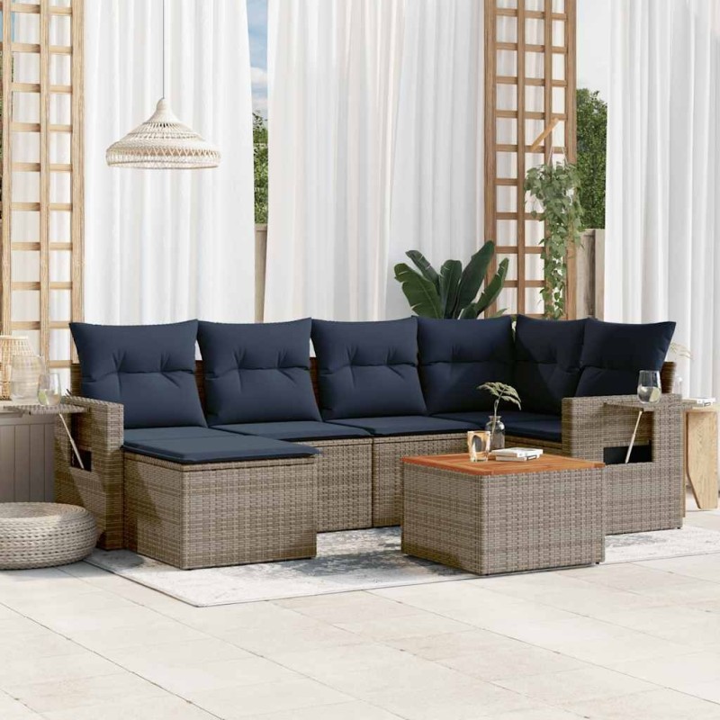 Ensemble de canapé de jardin 7 pcs avec coussins gris résine tressée 583499583499