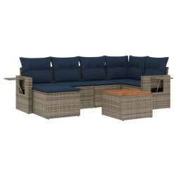 Ensemble de canapé de jardin 7 pcs avec coussins gris résine tressée 583499583499