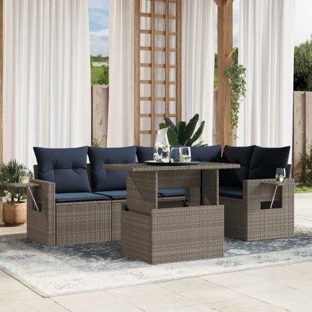 Ensemble de canapé de jardin 6 pcs avec coussins gris résine tressée 583500583500