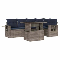 Ensemble de canapé de jardin 6 pcs avec coussins gris résine tressée 583500583500