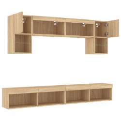 Unités murales TV avec LED 6 pcs chêne sonoma bois d'ingénierie 583662583662
