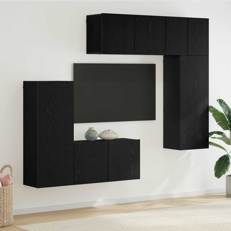 Unité murale de TV 5 pcs Chêne noir Bois d'ingénierie 583672583672