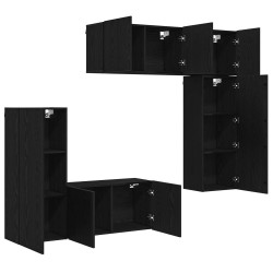 Unité murale de TV 5 pcs Chêne noir Bois d'ingénierie 583672583672