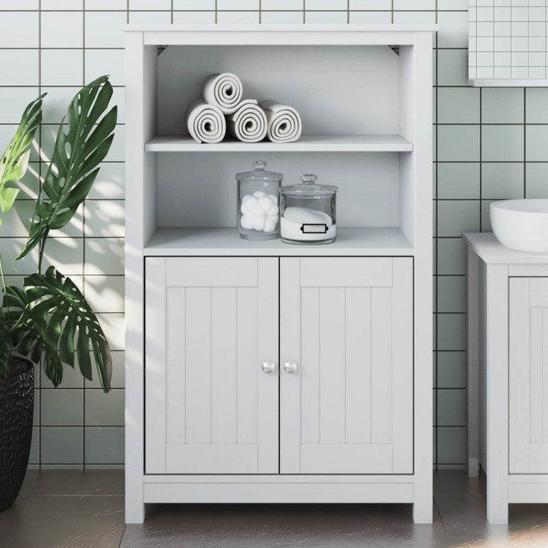 Armoire de salle de bain BERG blanc 69,5x34x110 cm pin massif 583689583689