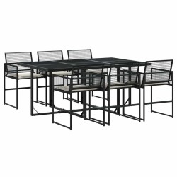 Ensemble à manger de jardin coussins 7 pcs noir résine tressée 583706583706