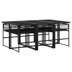 Ensemble à manger de jardin coussins 7 pcs noir résine tressée 583706583706