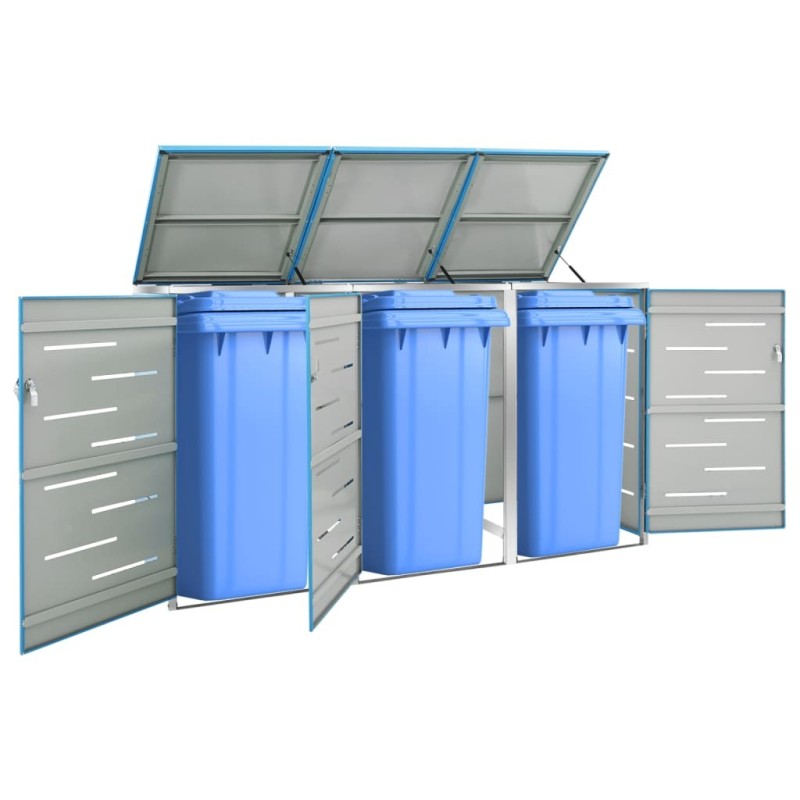 Abri pour trois poubelles 207x77,5x115 cm Inox 583707583707