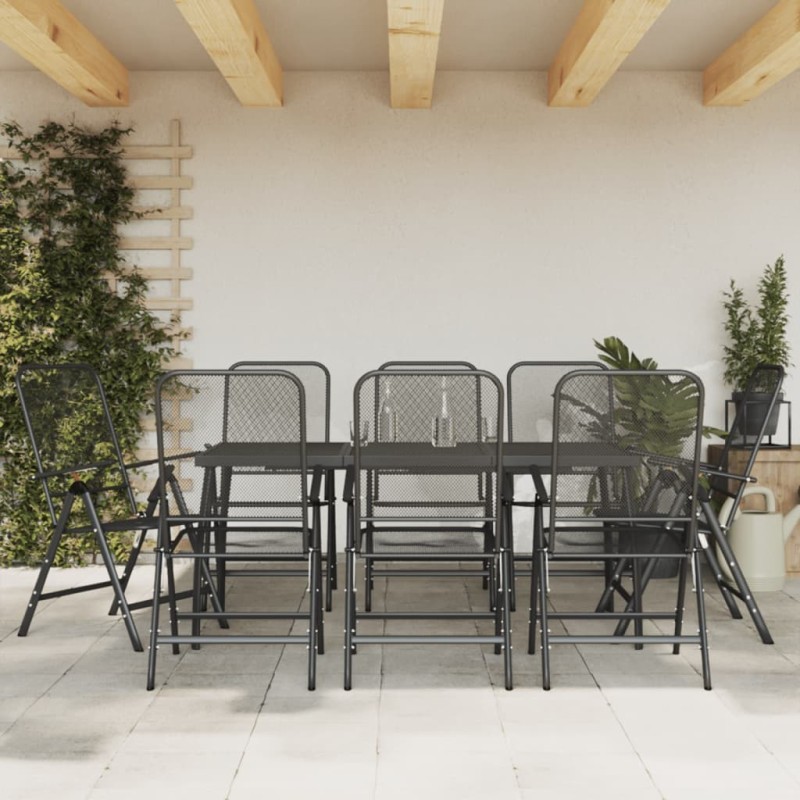 Ensemble à manger de jardin 9 pcs anthracite métal maille 583722583722
