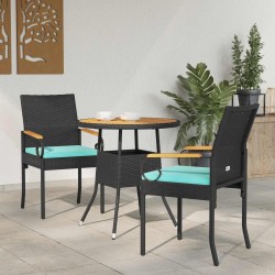 Chaises de jardin 2 pcs Noir et turquoise Poly Rattan et Acacia 583737583737