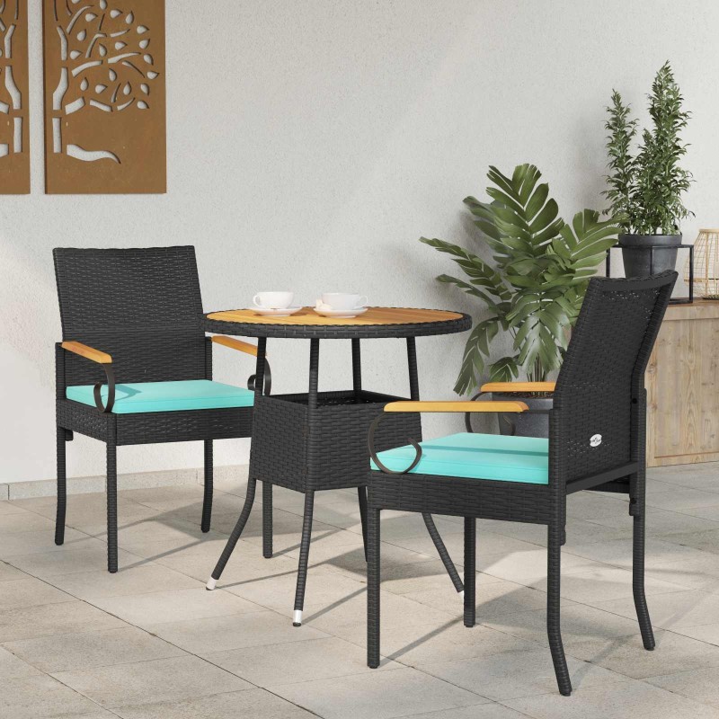 Chaises de jardin 2 pcs Noir et turquoise Poly Rattan et Acacia 583737583737