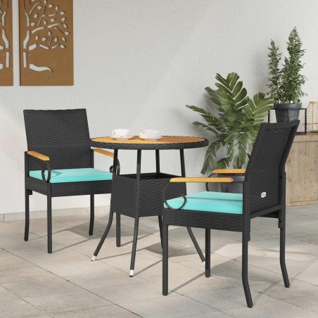 Chaises de jardin 2 pcs Noir et turquoise Poly Rattan et Acacia 583737583737