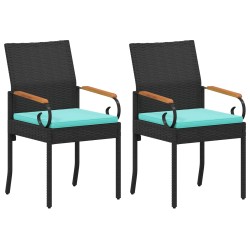 Chaises de jardin 2 pcs Noir et turquoise Poly Rattan et Acacia 583737583737