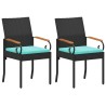 Chaises de jardin 2 pcs Noir et turquoise Poly Rattan et Acacia 583737583737