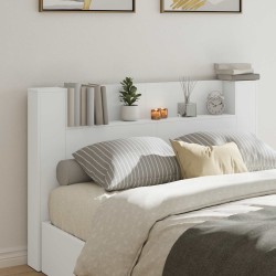 Tête de lit de rangement avec LED Blanc Bois d'ingénierie 583752583752