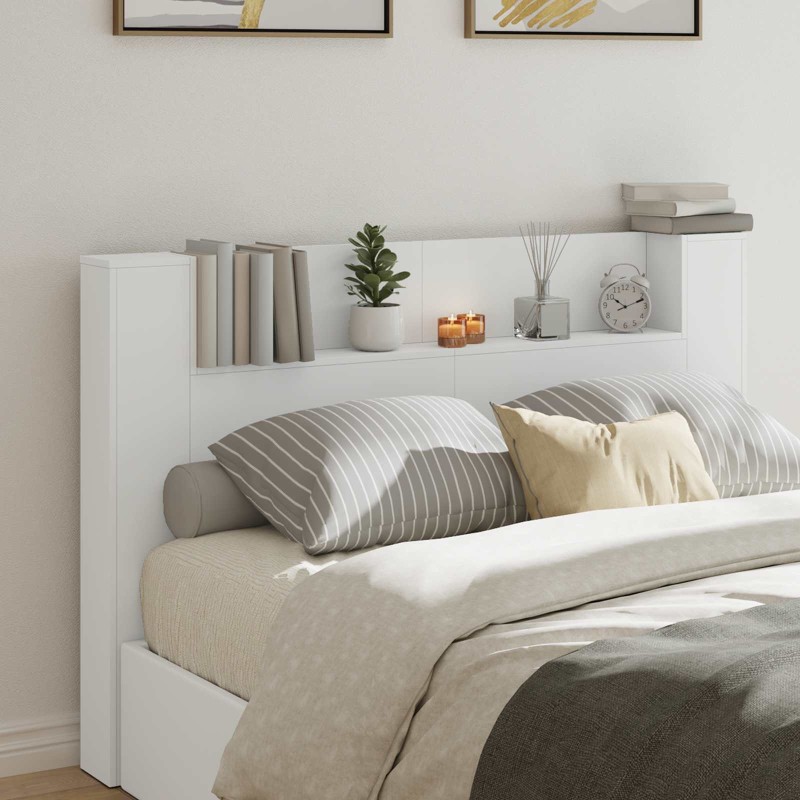 Tête de lit de rangement avec LED Blanc Bois d'ingénierie 583752583752