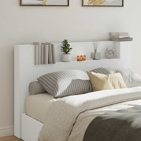 Tête de lit de rangement avec LED Blanc Bois d'ingénierie 583752583752