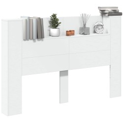 Tête de lit de rangement avec LED Blanc Bois d'ingénierie 583752583752