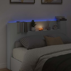 Tête de lit de rangement avec LED Blanc Bois d'ingénierie 583752583752