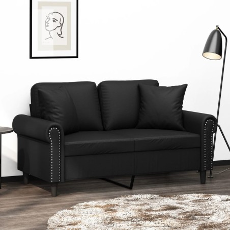 Canapé 2 places avec oreillers décoratifs noir 120cm similicuir 583808583808