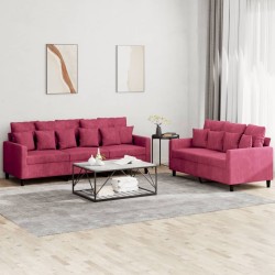 Ensemble de canapés 2 pcs avec coussins Rouge bordeaux Velours 583809583809