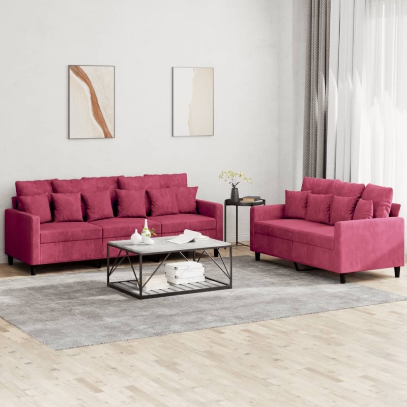 Ensemble de canapés 2 pcs avec coussins Rouge bordeaux Velours 583809583809