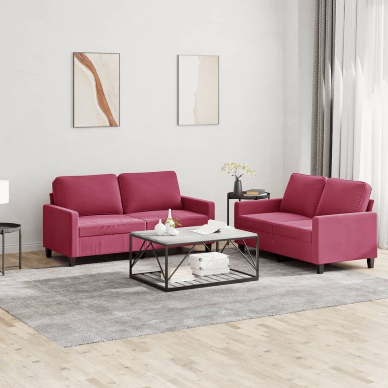 Ensemble de canapés 2 pcs avec coussins Rouge bordeaux Velours 583822583822