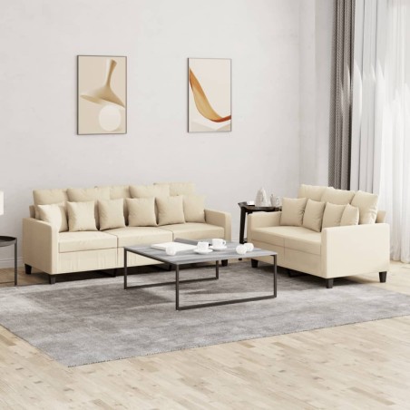 Ensemble de canapés 2 pcs avec coussins Crème Tissu 583823583823
