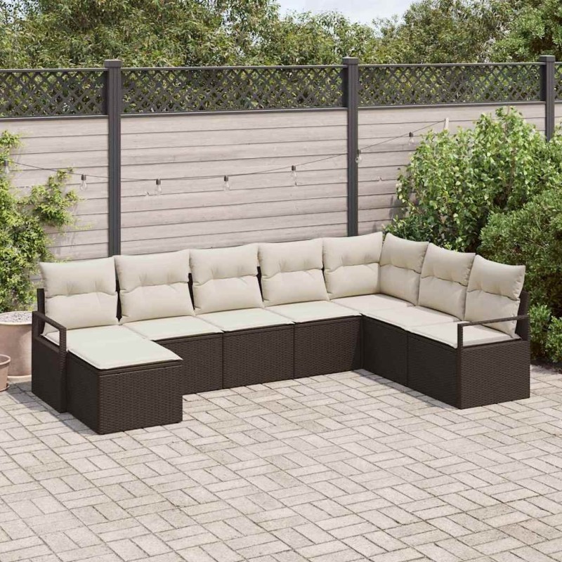 Ensemble de Canapés avec coussin 8 pcs Marron polyrotin 583830583830