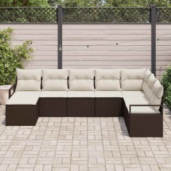 Ensemble de Canapés avec coussin 8 pcs Marron polyrotin 583830583830