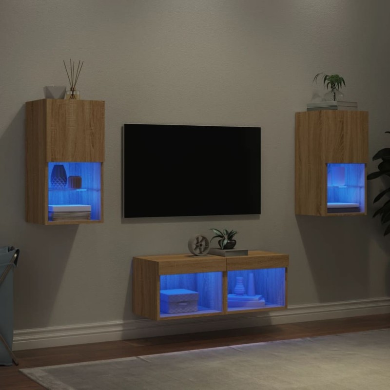 Meuble TV muraux 4 pcs avec lumières LED chêne sonoma 583860583860