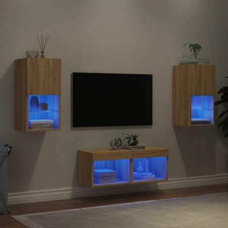 Meuble TV muraux 4 pcs avec lumières LED chêne sonoma 583860583860