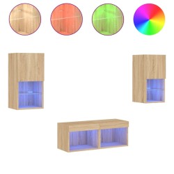Meuble TV muraux 4 pcs avec lumières LED chêne sonoma 583860583860