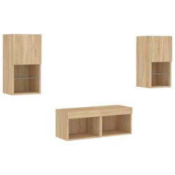 Meuble TV muraux 4 pcs avec lumières LED chêne sonoma 583860583860