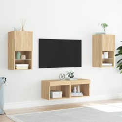 Meuble TV muraux 4 pcs avec lumières LED chêne sonoma 583860583860