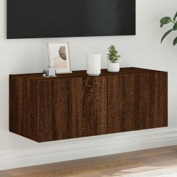 Meuble TV mural avec lumières LED chêne marron 80x35x31 cm 583861583861