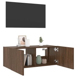 Meuble TV mural avec lumières LED chêne marron 80x35x31 cm 583861583861
