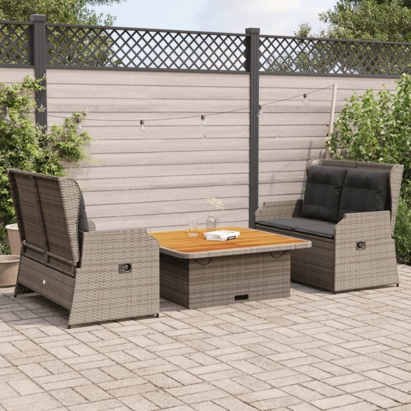 Salon de jardin 3 pcs avec coussins Gris Résine tressée 583890583890