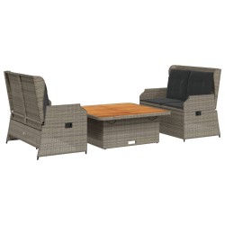 Salon de jardin 3 pcs avec coussins Gris Résine tressée 583890583890