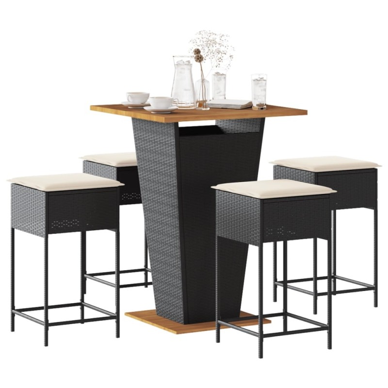 Ensemble de bar de jardin 5 pcs avec coussins noir poly rotin 583910583910