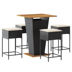 Ensemble de bar de jardin 5 pcs avec coussins noir poly rotin 583910583910