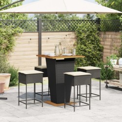 Ensemble de bar de jardin 5 pcs avec coussins noir poly rotin 583910583910