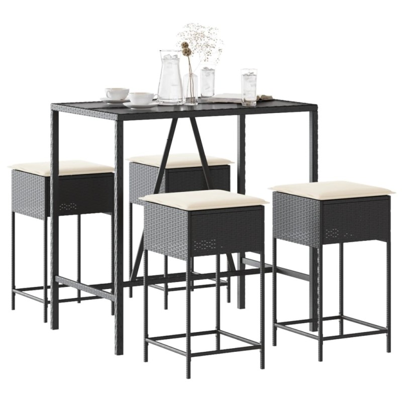 Ensemble de bar de jardin 5 pcs avec coussins noir poly rotin 583912583912