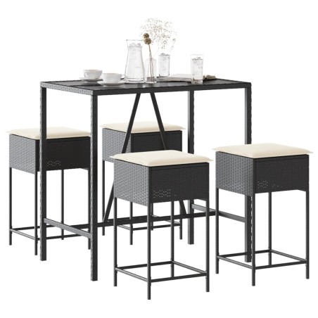 Ensemble de bar de jardin 5 pcs avec coussins noir poly rotin 583912583912